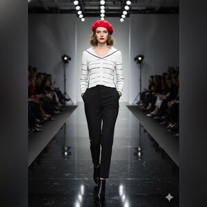 Lily V neck Black & White Striped sailor collar knit button up Cardigan medium